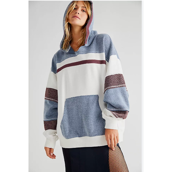 Free People Tops - Free People Stripe Sport It's A Vibe Hoodie Medium NEW